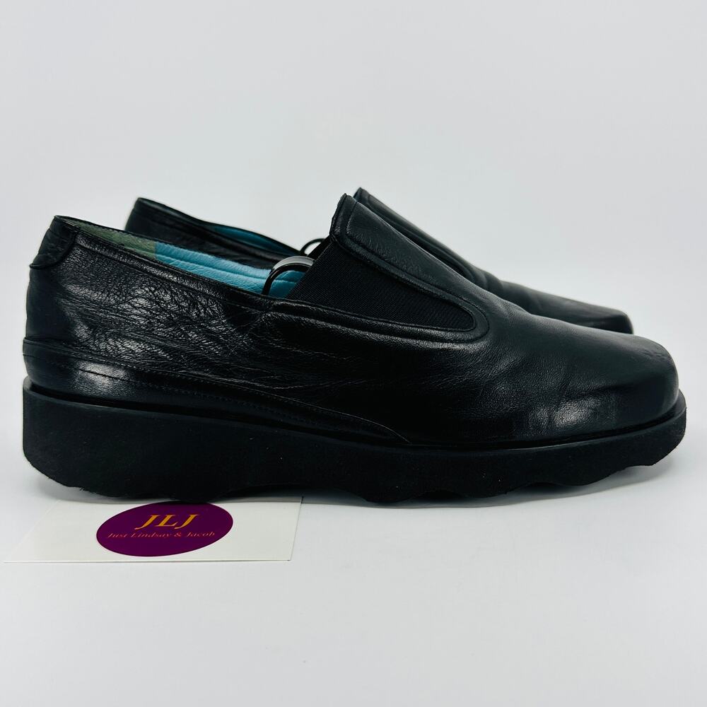 Thierry Rabotin Women's Black Nappa Leather Elastic Gore Slip On Shoes Size 8